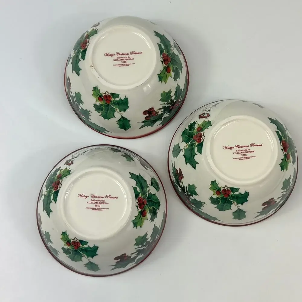Williams Sonoma 2012 Vintage Postcard Condiment Serving Bowls Set of 3 With Box